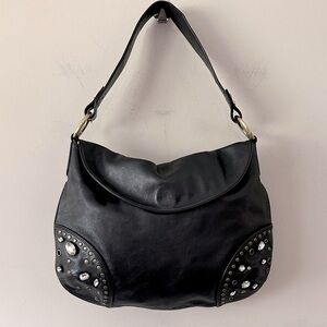 Lovcat Black Genuine Leather Hobo Shoulder Bag with Stud Details NWOT